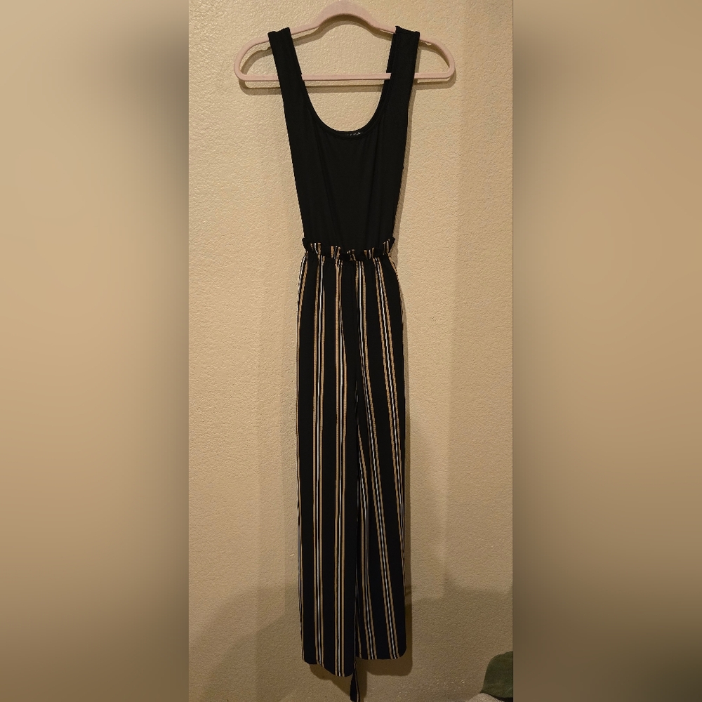 As u Wish, L, black w/ gold and white pins stripes